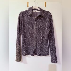 Michael Stars Charcoal Knit Long Sleeve Button-Down Shirt